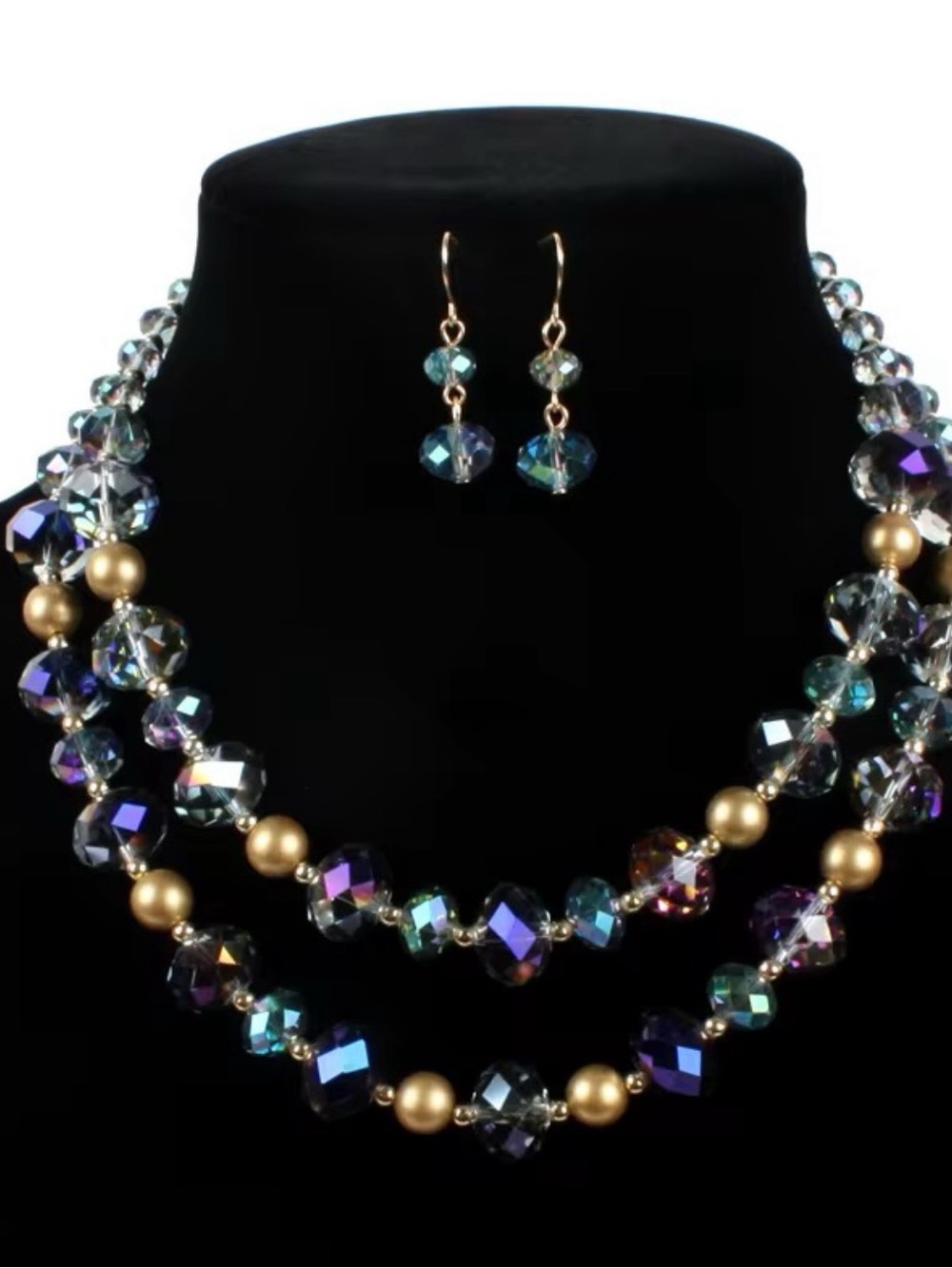 Iridescent Purple Beaded Statement Necklace with Gold Accents